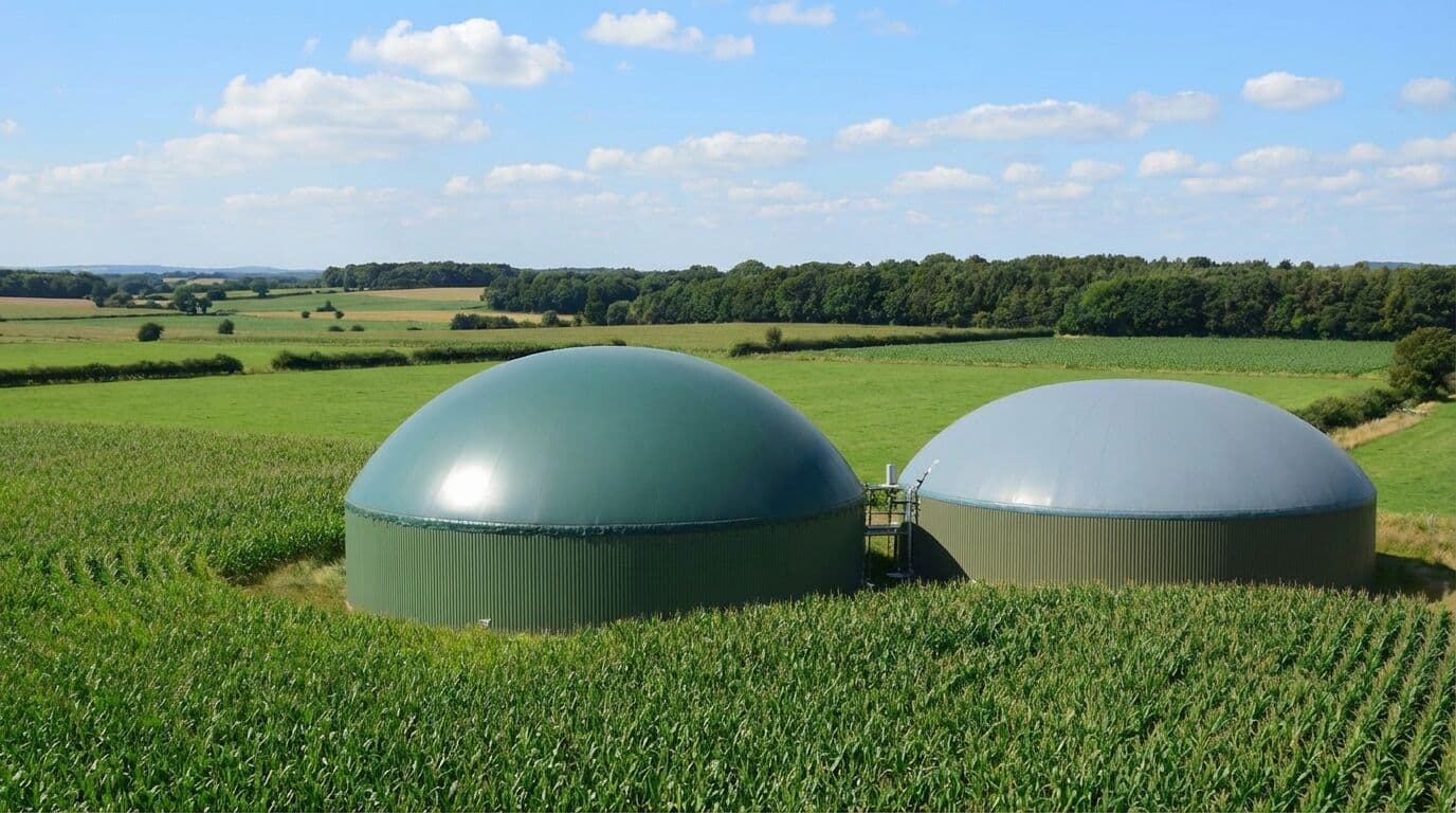 Biomethane plant with digesters in an agricultural setting